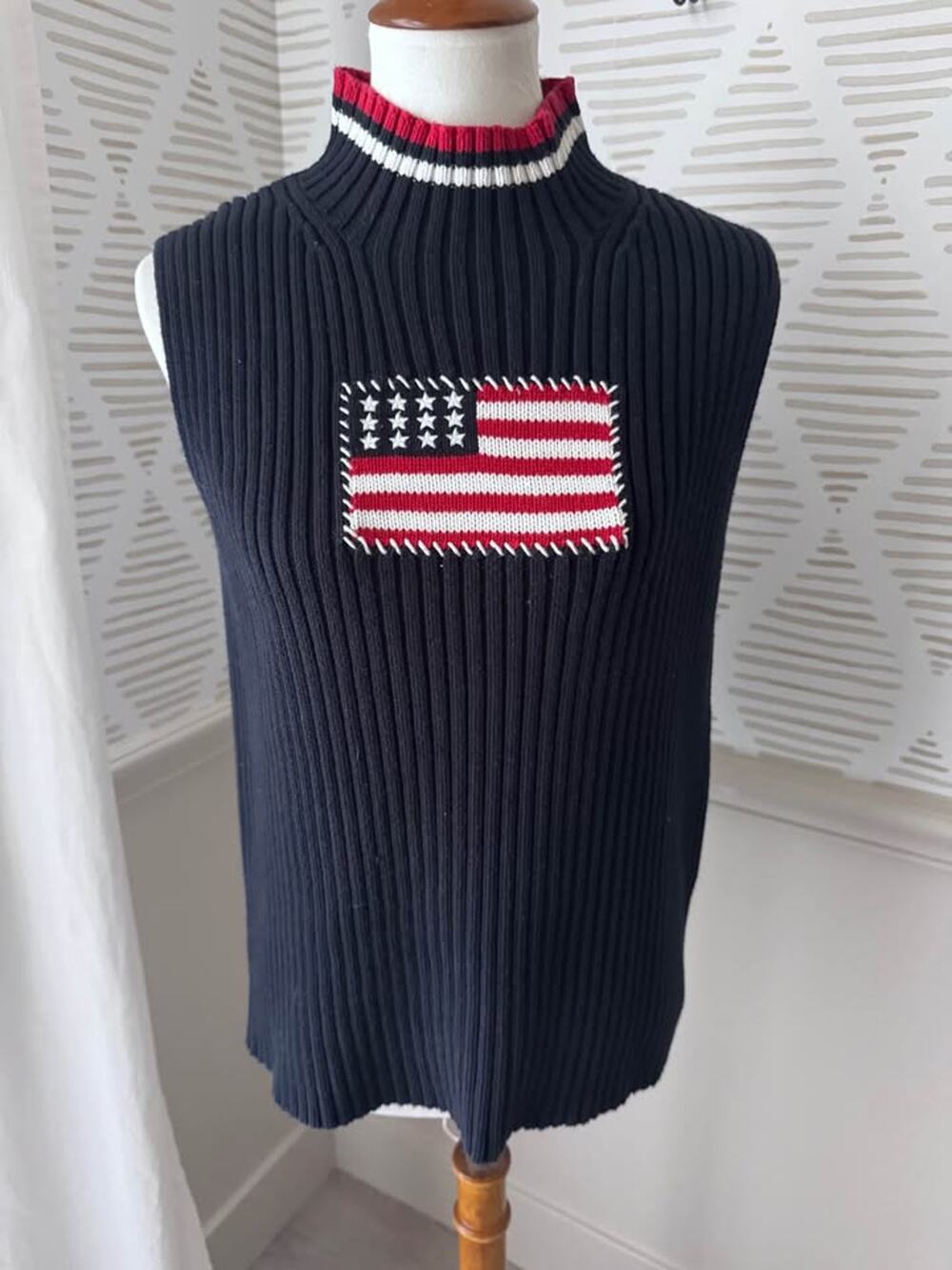 Vintage 90s Women’s XL American Flag Patriotic Ribbed Sweater Vest Tank